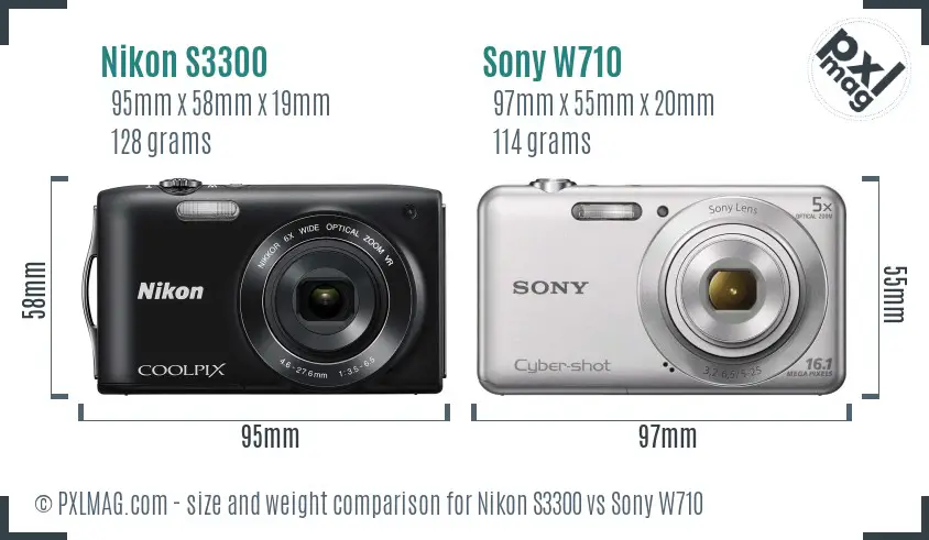 Nikon S3300 vs Sony W710 size comparison