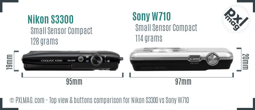 Nikon S3300 vs Sony W710 top view buttons comparison