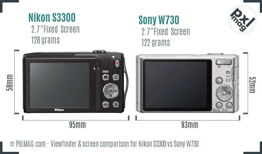 Nikon S3300 vs Sony W730 Screen and Viewfinder comparison