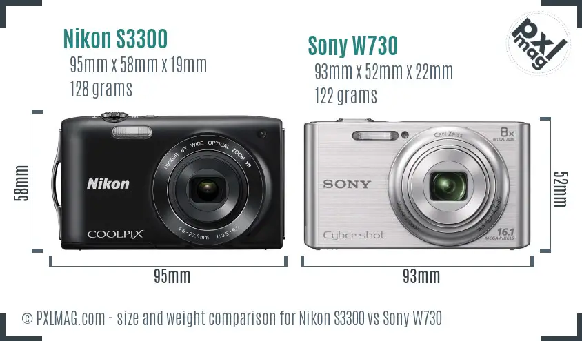 Nikon S3300 vs Sony W730 size comparison