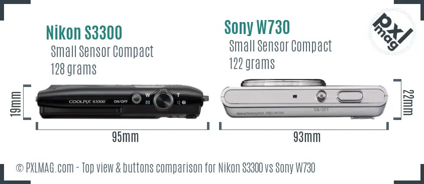 Nikon S3300 vs Sony W730 top view buttons comparison