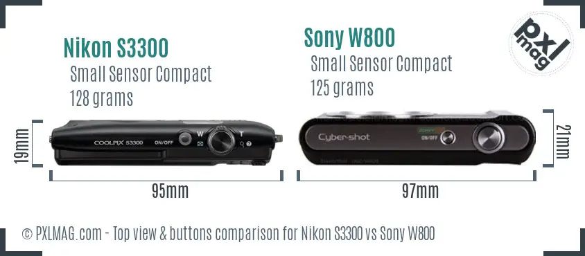 Nikon S3300 vs Sony W800 top view buttons comparison Nikon S3300 vs Sony W800 top view buttons comparison