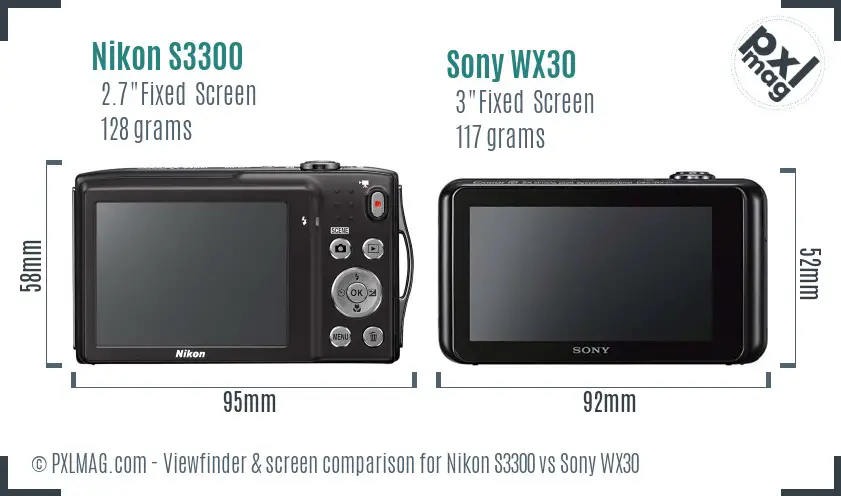 Nikon S3300 vs Sony WX30 Screen and Viewfinder comparison
