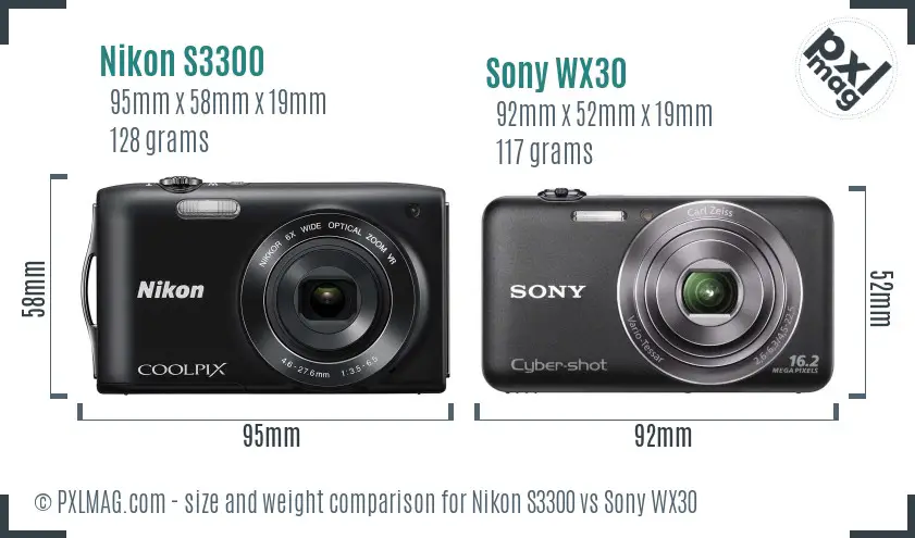 Nikon S3300 vs Sony WX30 size comparison