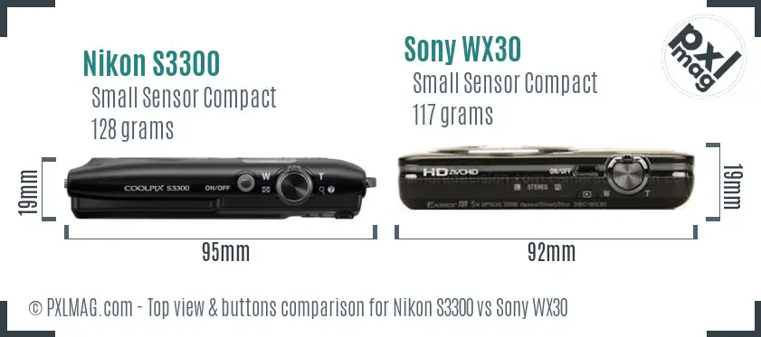 Nikon S3300 vs Sony WX30 top view buttons comparison