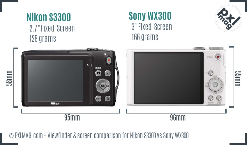 Nikon S3300 vs Sony WX300 Screen and Viewfinder comparison