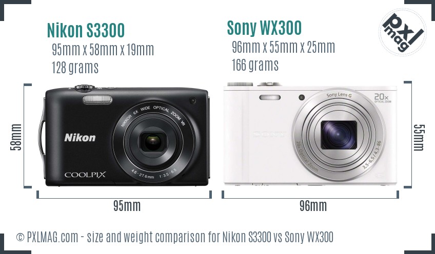 Nikon S3300 vs Sony WX300 size comparison