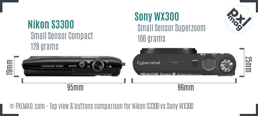 Nikon S3300 vs Sony WX300 top view buttons comparison