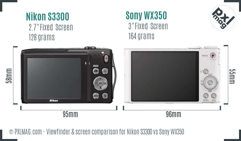 Nikon S3300 vs Sony WX350 Screen and Viewfinder comparison