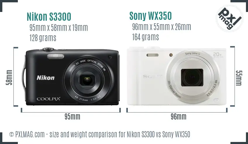 Nikon S3300 vs Sony WX350 size comparison