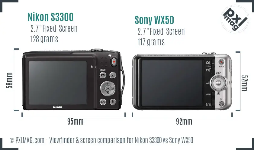Nikon S3300 vs Sony WX50 Screen and Viewfinder comparison
