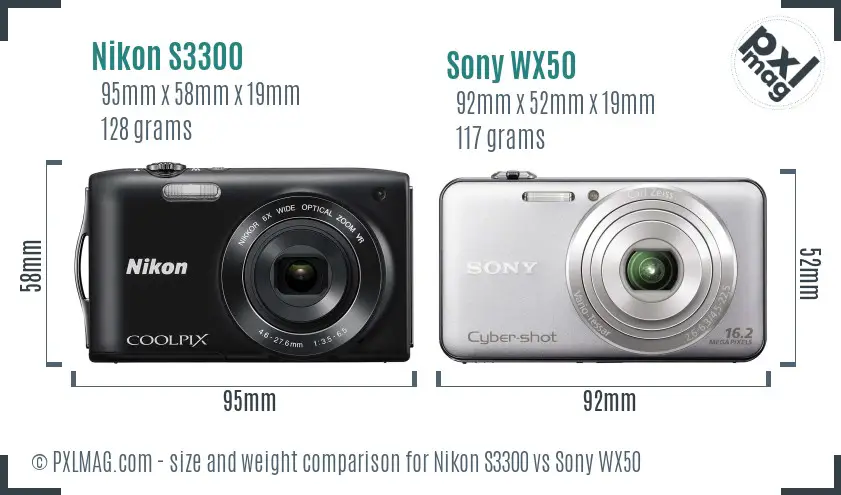Nikon S3300 vs Sony WX50 size comparison