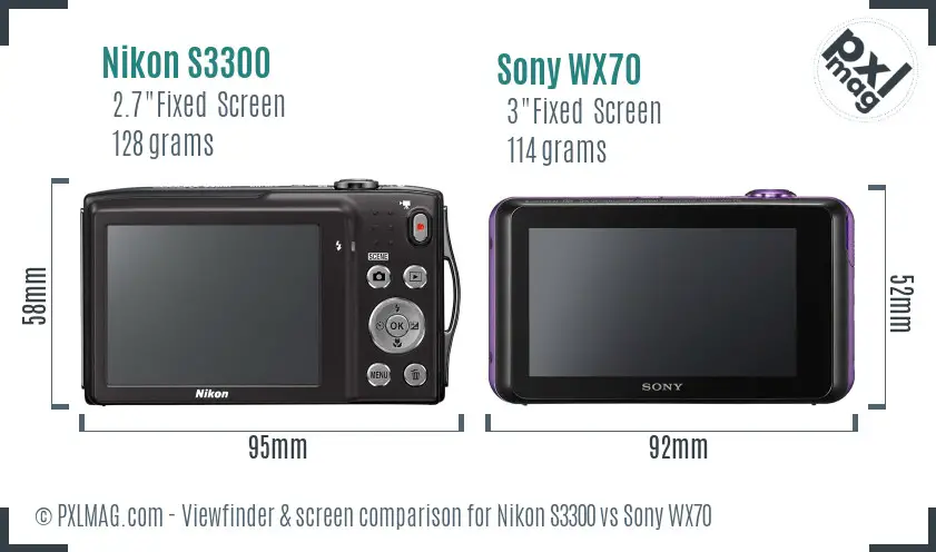 Nikon S3300 vs Sony WX70 Screen and Viewfinder comparison Nikon S3300 vs Sony WX70 Screen and Viewfinder comparison