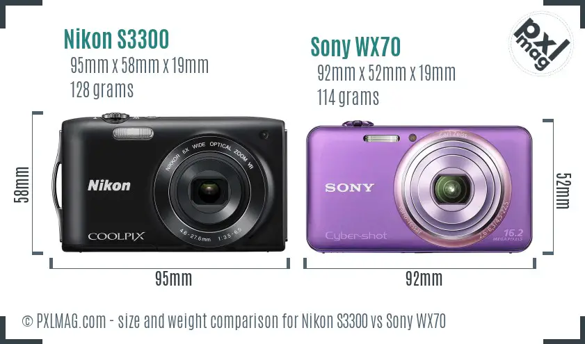 Nikon S3300 vs Sony WX70 size comparison Nikon S3300 vs Sony WX70 size comparison