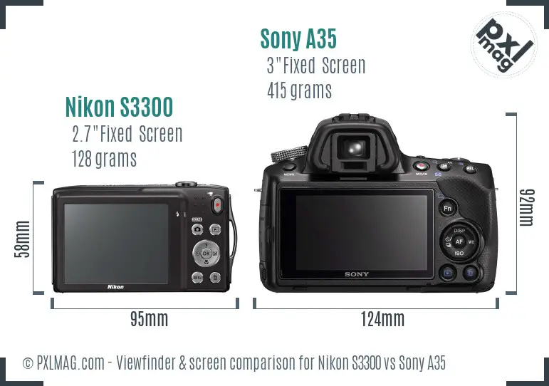 Nikon S3300 vs Sony A35 Screen and Viewfinder comparison