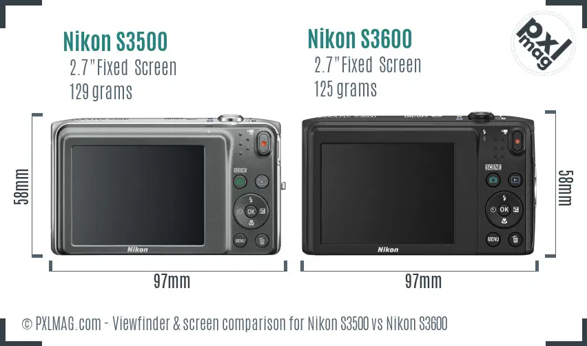 Nikon S3500 vs Nikon S3600 Screen and Viewfinder comparison