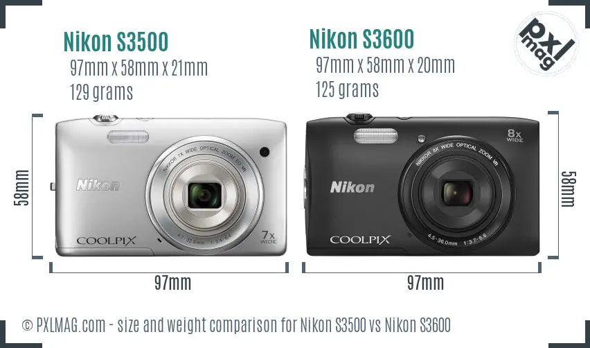 Nikon S3500 vs Nikon S3600 size comparison