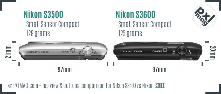 Nikon S3500 vs Nikon S3600 top view buttons comparison