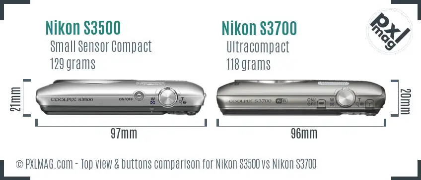 Nikon S3500 vs Nikon S3700 top view buttons comparison Nikon S3500 vs Nikon S3700 top view buttons comparison