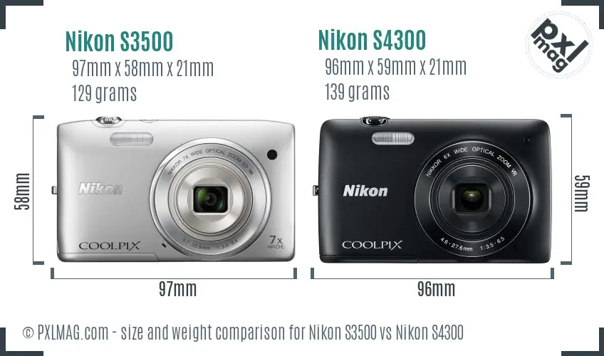Nikon S3500 vs Nikon S4300 size comparison