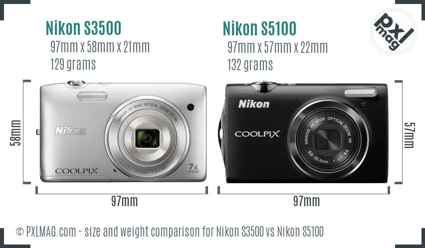 Nikon S3500 vs Nikon S5100 size comparison