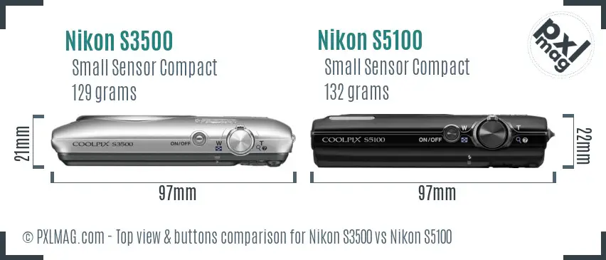 Nikon S3500 vs Nikon S5100 top view buttons comparison