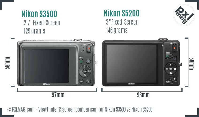 Nikon S3500 vs Nikon S5200 Screen and Viewfinder comparison