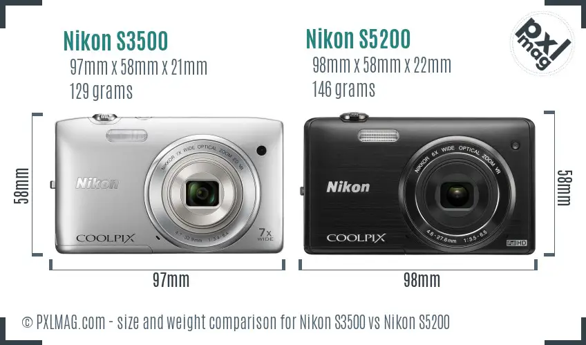 Nikon S3500 vs Nikon S5200 size comparison