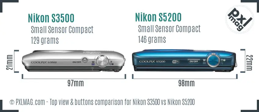 Nikon S3500 vs Nikon S5200 top view buttons comparison