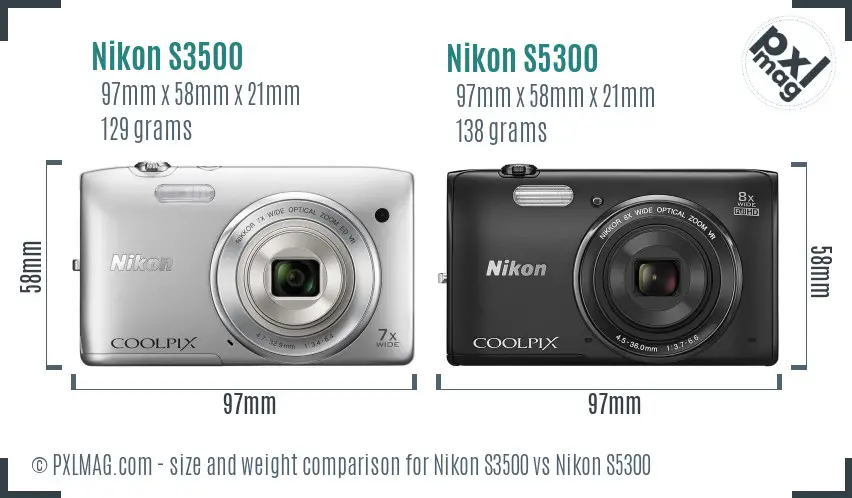 Nikon S3500 vs Nikon S5300 size comparison