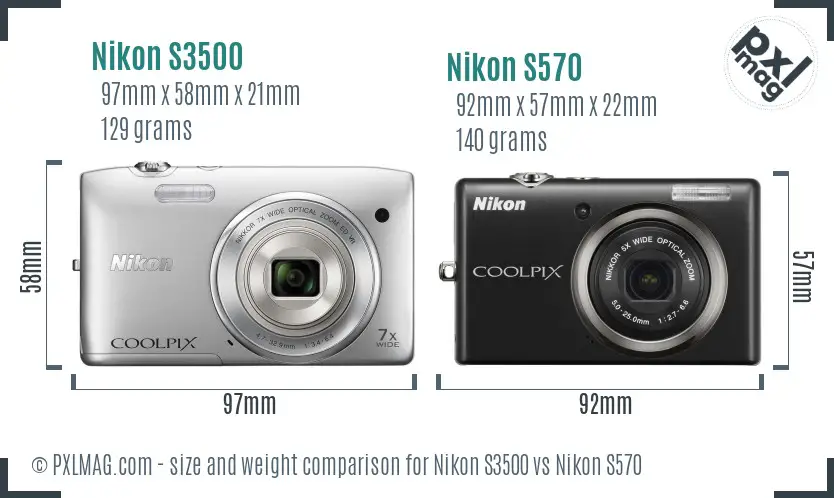 Nikon S3500 vs Nikon S570 size comparison