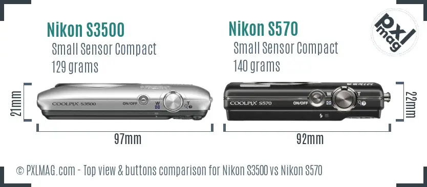 Nikon S3500 vs Nikon S570 top view buttons comparison