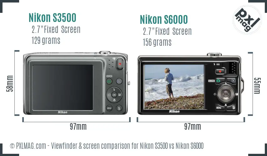 Nikon S3500 vs Nikon S6000 Screen and Viewfinder comparison
