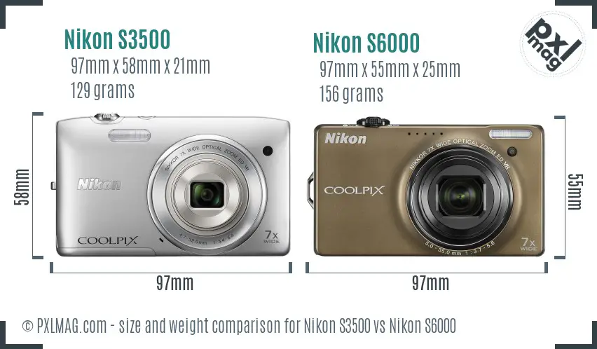 Nikon S3500 vs Nikon S6000 size comparison