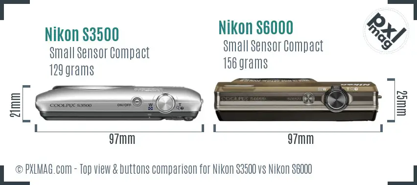 Nikon S3500 vs Nikon S6000 top view buttons comparison