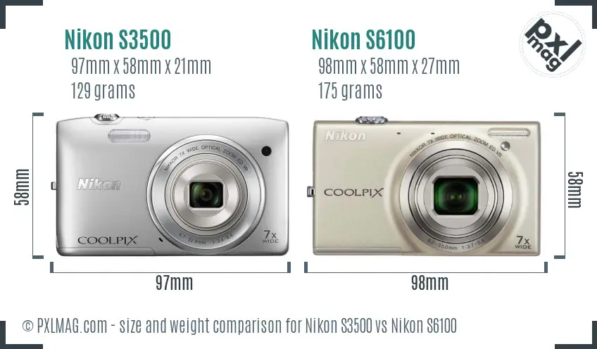 Nikon S3500 vs Nikon S6100 size comparison