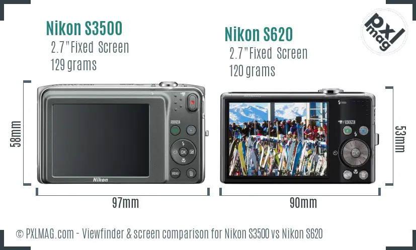 Nikon S3500 vs Nikon S620 Screen and Viewfinder comparison