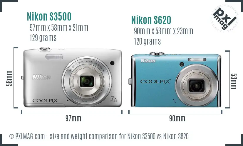 Nikon S3500 vs Nikon S620 size comparison