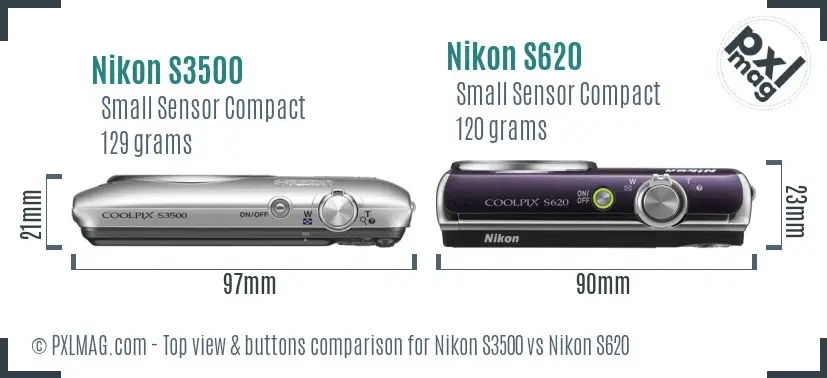 Nikon S3500 vs Nikon S620 top view buttons comparison