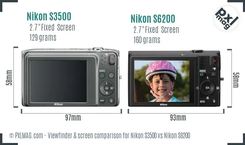 Nikon S3500 vs Nikon S6200 Screen and Viewfinder comparison