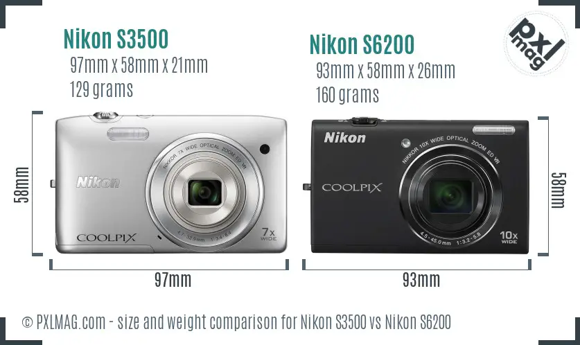 Nikon S3500 vs Nikon S6200 size comparison