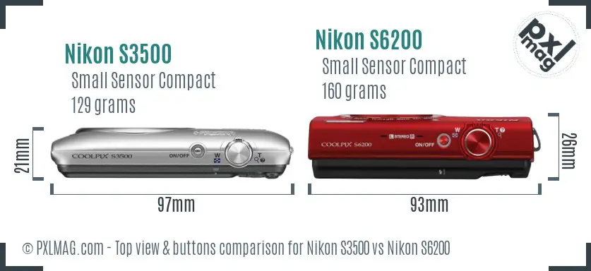 Nikon S3500 vs Nikon S6200 top view buttons comparison