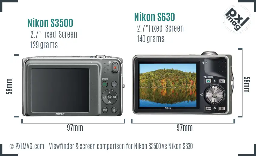 Nikon S3500 vs Nikon S630 Screen and Viewfinder comparison