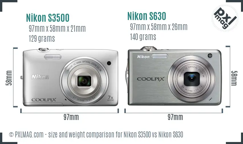 Nikon S3500 vs Nikon S630 size comparison