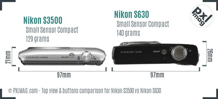 Nikon S3500 vs Nikon S630 top view buttons comparison