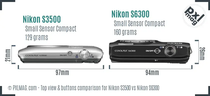Nikon S3500 vs Nikon S6300 top view buttons comparison