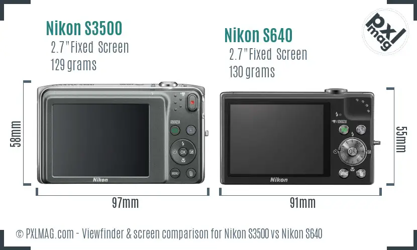 Nikon S3500 vs Nikon S640 Screen and Viewfinder comparison