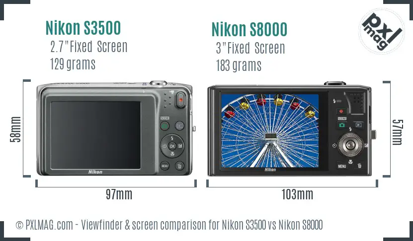 Nikon S3500 vs Nikon S8000 Screen and Viewfinder comparison