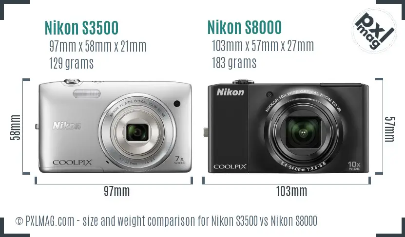 Nikon S3500 vs Nikon S8000 size comparison
