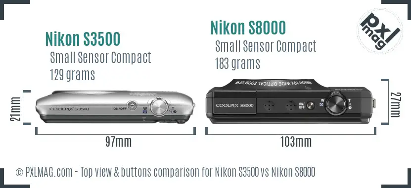 Nikon S3500 vs Nikon S8000 top view buttons comparison